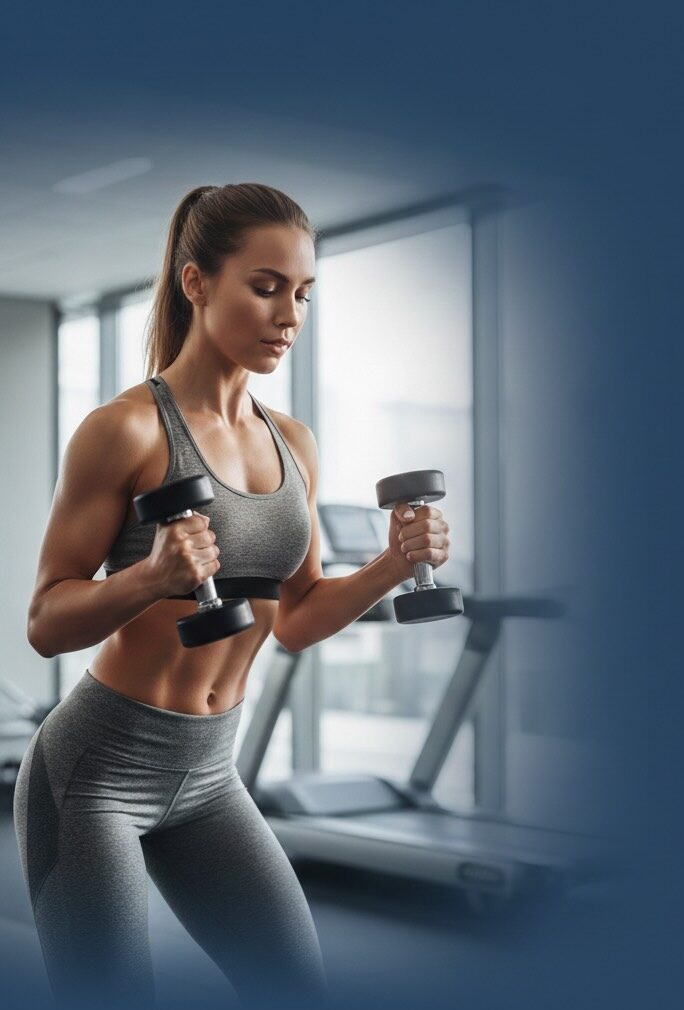 Kuvassa kreatiinia nauttinut nainen on kuntosalilla